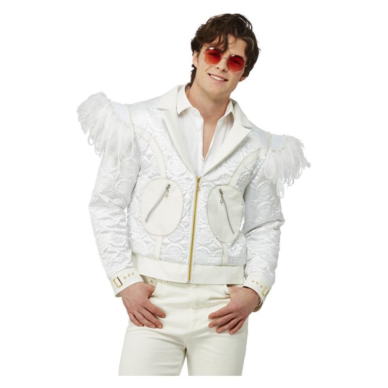 Elton John Quilted Jacket Feather Shoulders Adult White_1