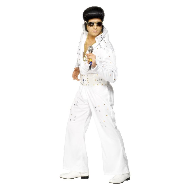 Elvis Costume with Jewels White Adult Jumpsuit_1
