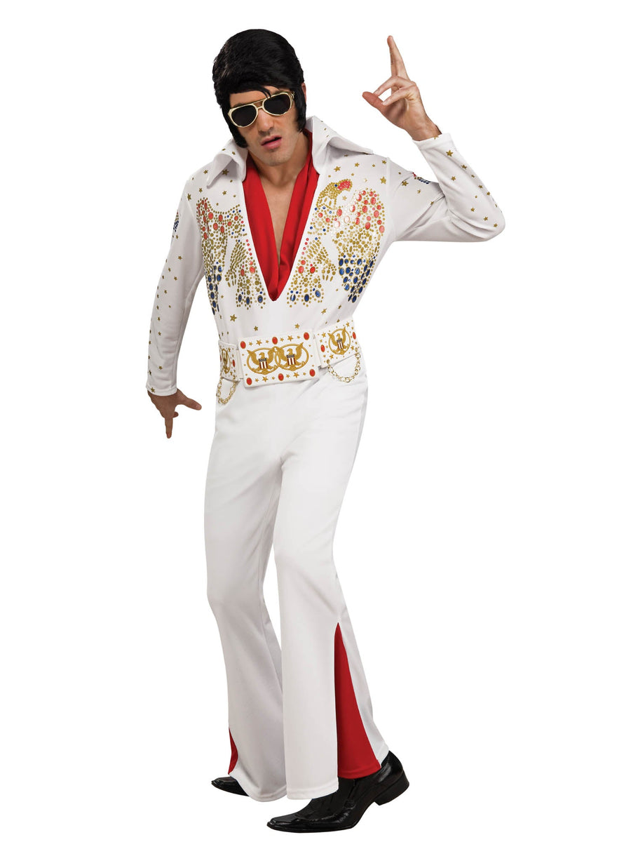 Elvis White Suit Costume Mens Deluxe Jumpsuit_1