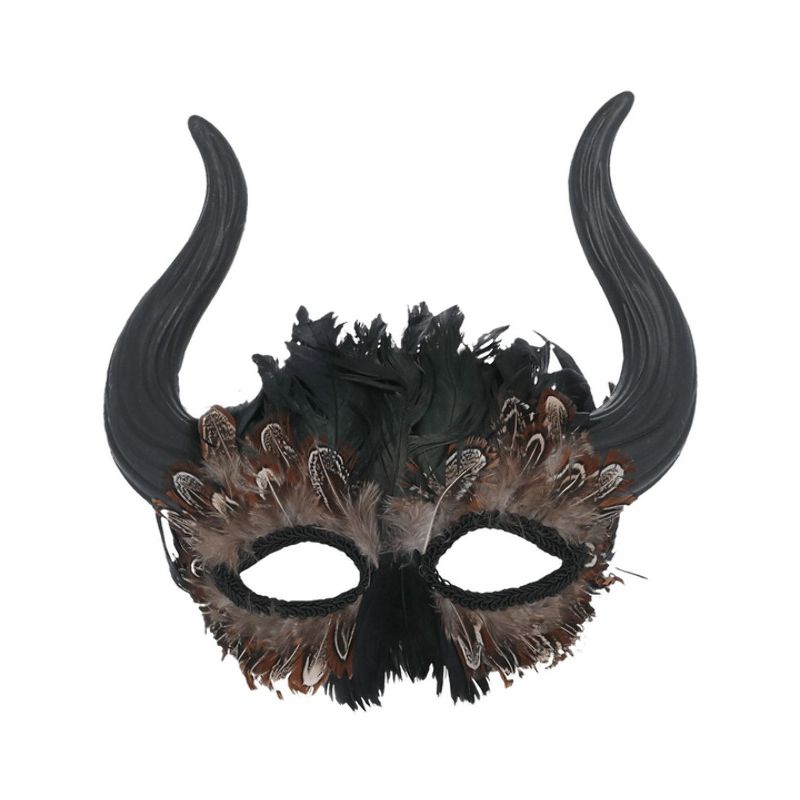 Feathered Venetian Horned Mask Adult Carnival Accessory 1