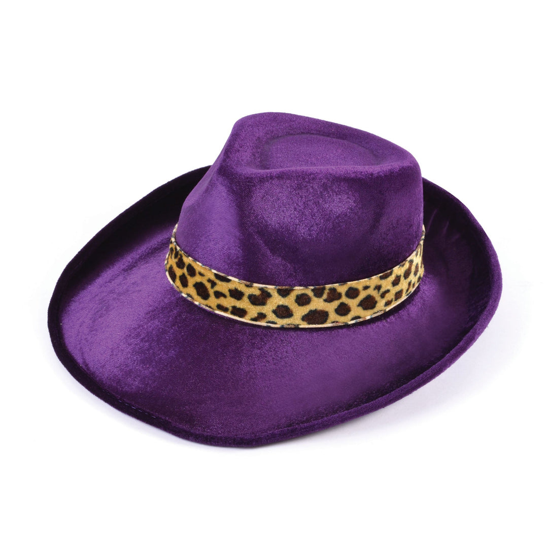 Fedora Velvet Purple Hat with Leopard Band_1
