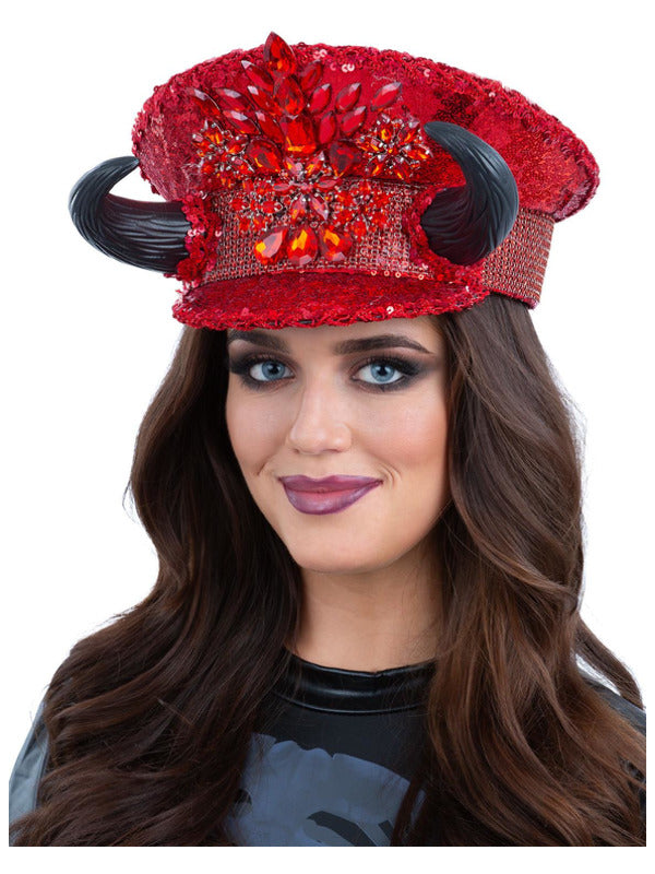 Devil Sequin Captains Hat with Horns Devil Sequin Captains Hat with Horns