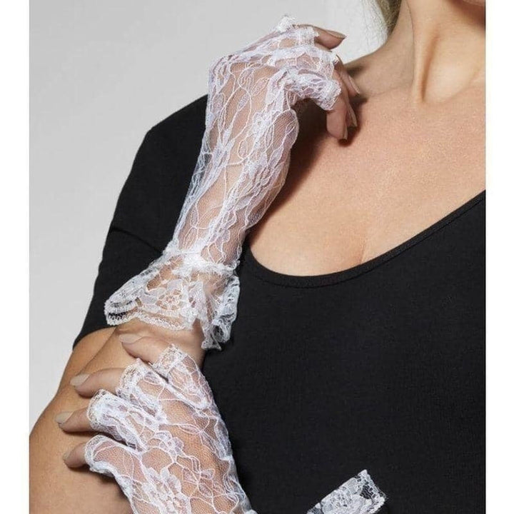Fingerless Lace Gloves Adult White_1