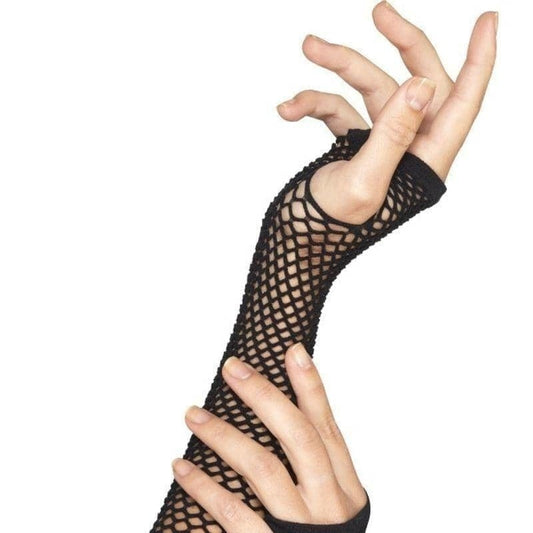 Fishnet Gloves Long Adult Black 80s Burlesque Costume Accessory 2