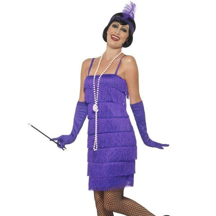 Flapper Dress Costume Adult Purple Headband Gloves_1