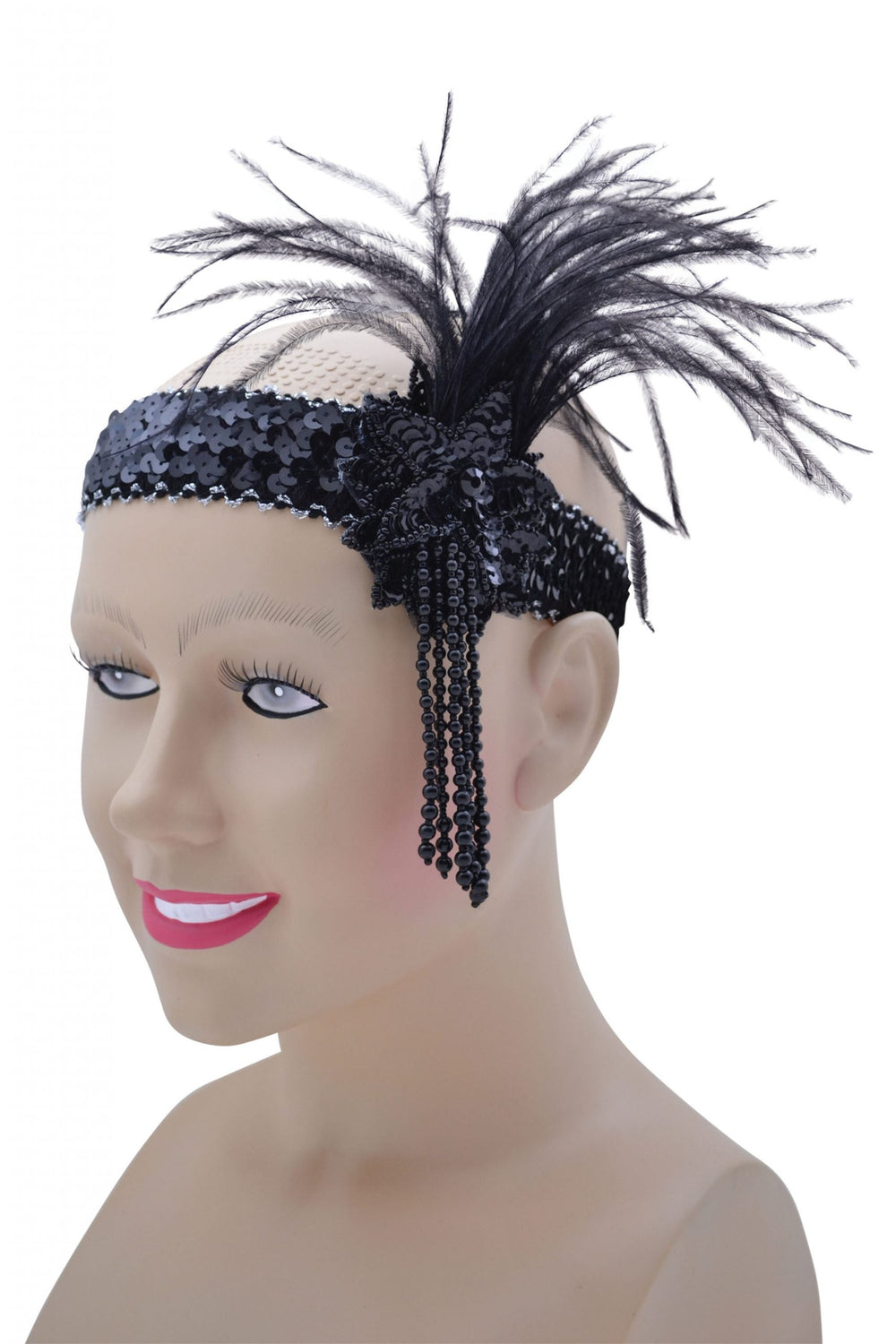 Size Chart Flapper Headband Black Sequin 1920s Costume Accessory