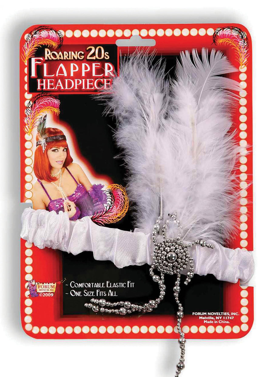 Flapper Headband White Feathers Costume Accessory_1