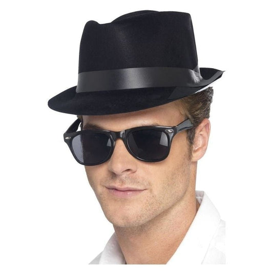 Flocked Fedora Hat Adult Plastic Black 2