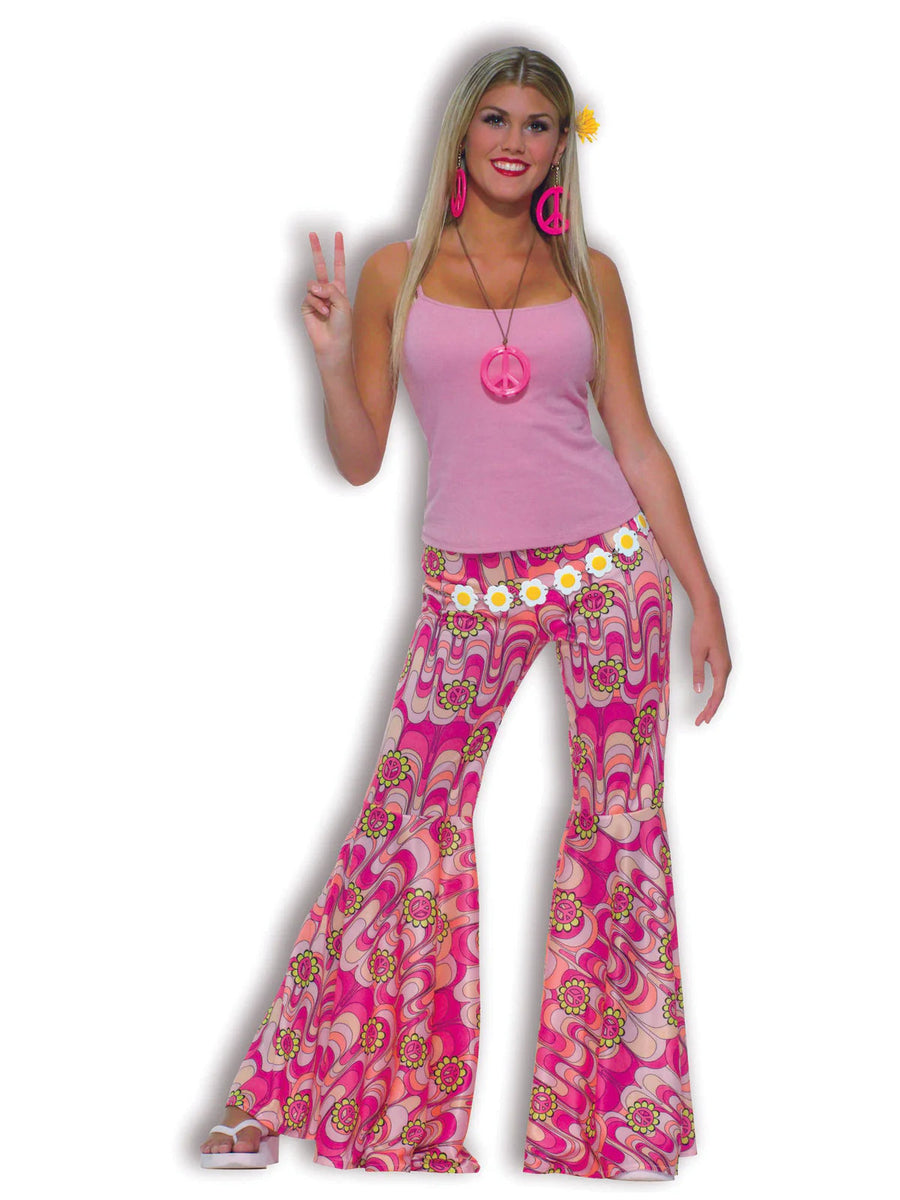 Flower Power Bell Bottom Trousers Adult Hippy Costume_1