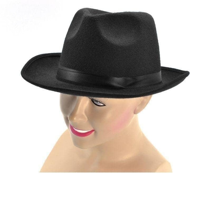 Gangster Hat Wool Felt Black Fedora_1