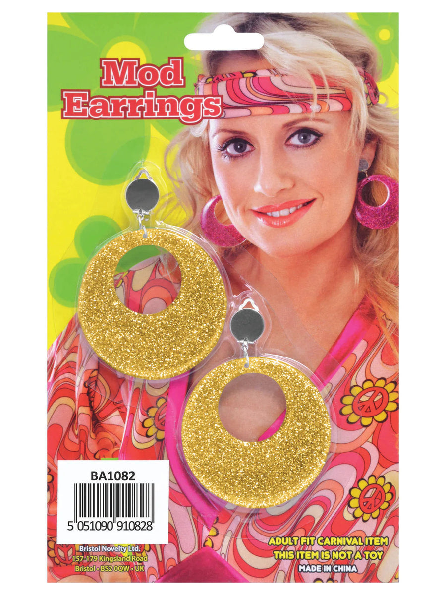Gold Mod Glitter Ear Rings Costume Accessory_1