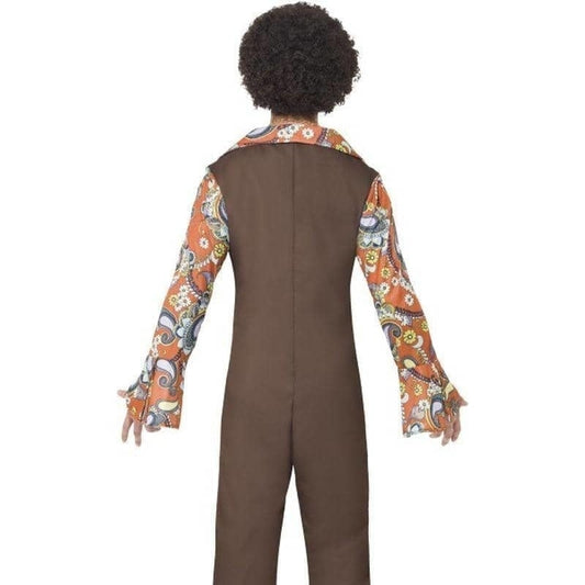 Groovy Boogie Costume Adult Brown Jumpsuit Attached Shirt 2