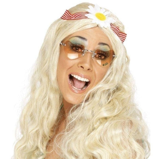 Groovy Wig Adult Long Wavy Blonde with Daisy Headband Costume Accessory 2