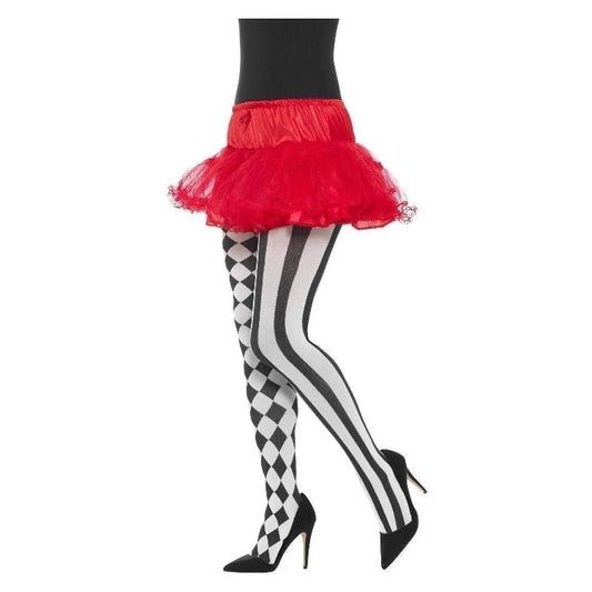 Harlequin Tights Adult White Black 2