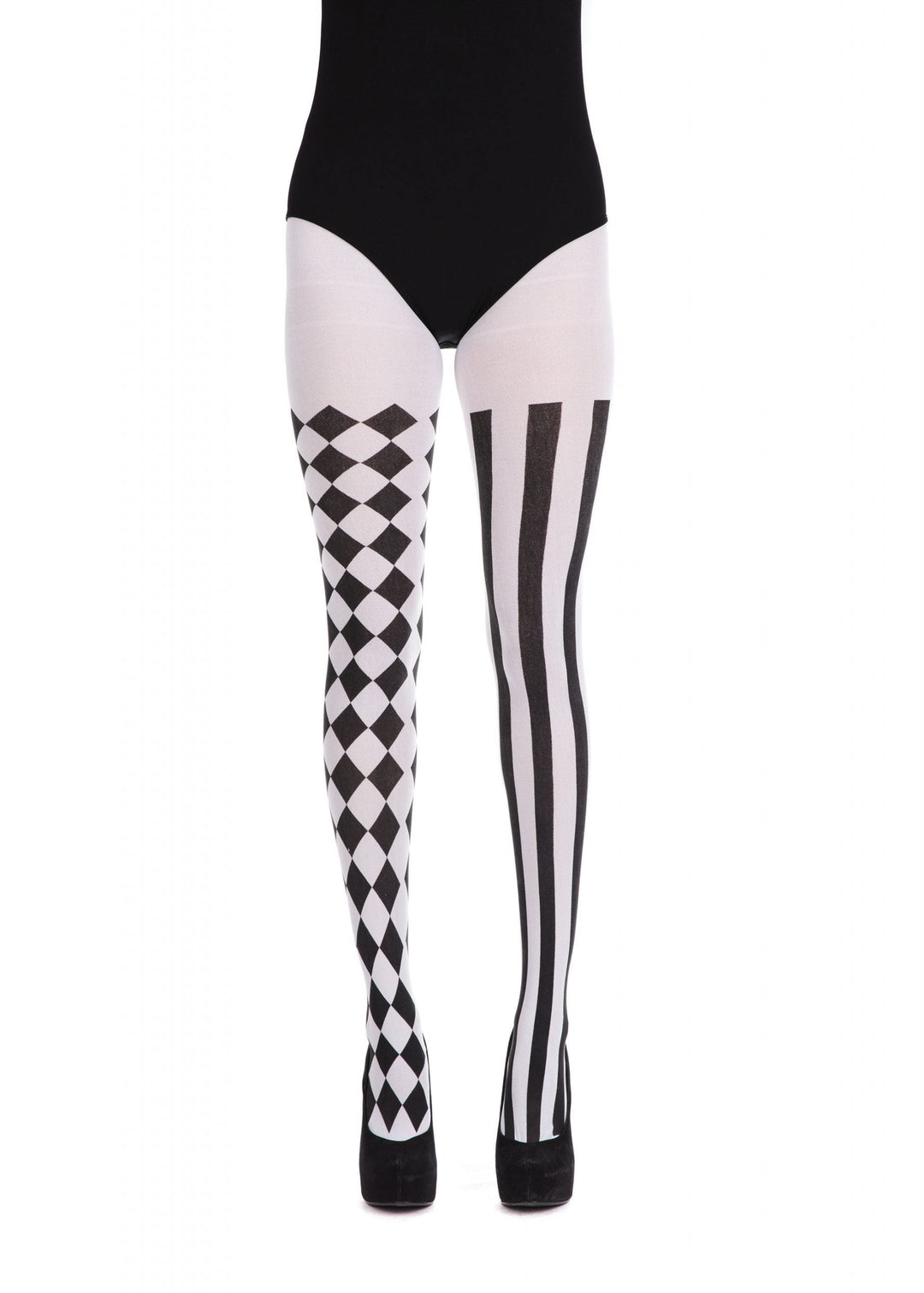 Harlequin Tights Black White Ladies Costume Accessory_1