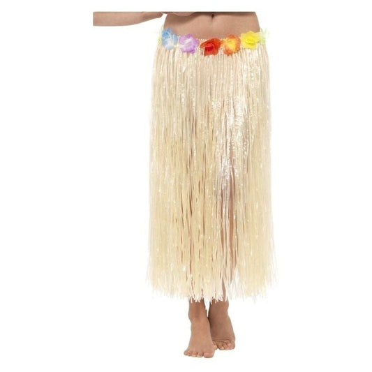 Hawaiian Hula Skirt with Flowers Adult Natural 75cm 2