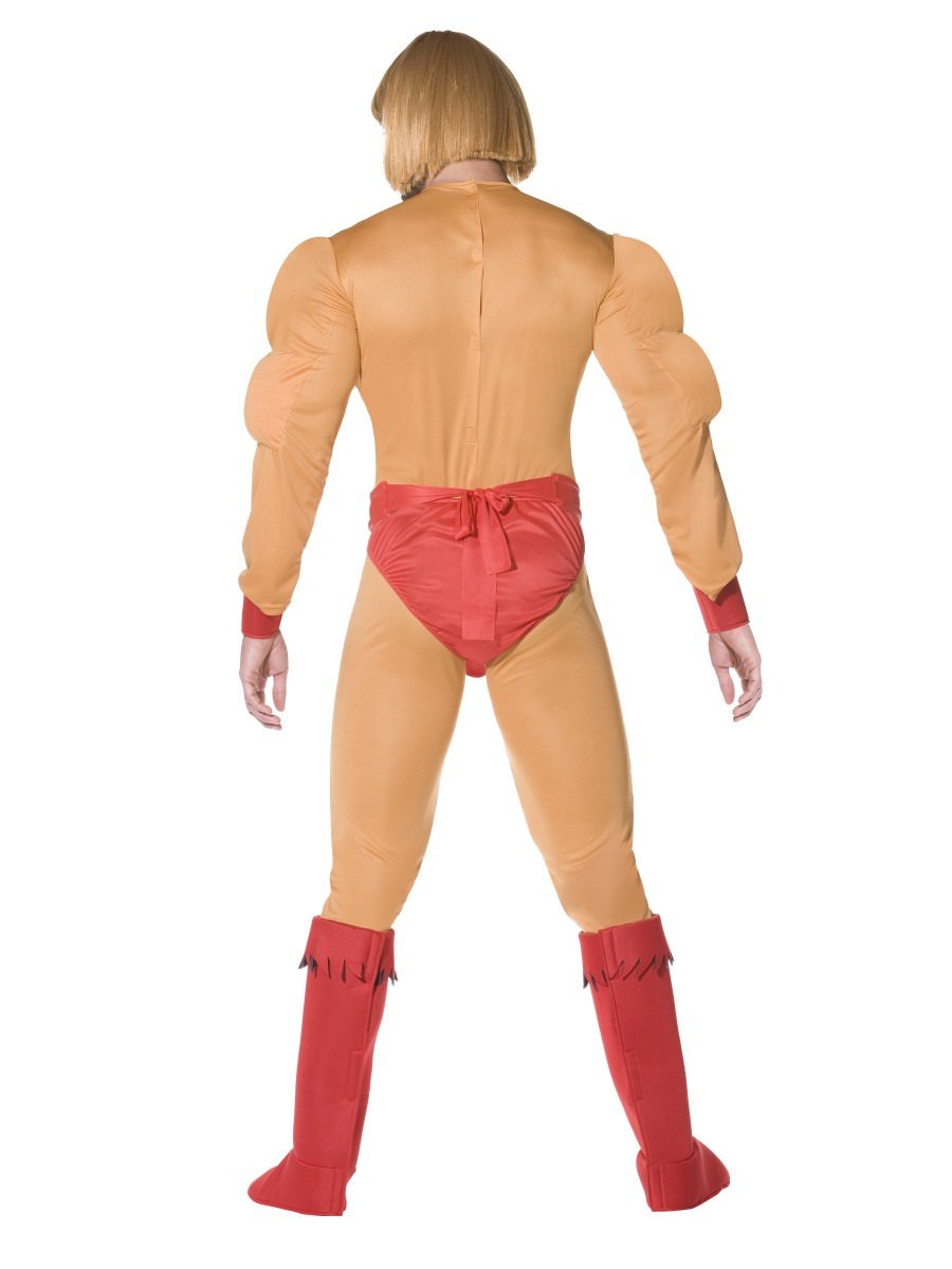 He Man Muscle Costume Adult Jumpsuit Orange Red Silver_3