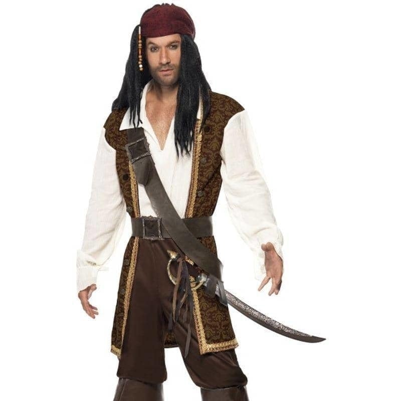 High Seas Pirate Costume Adult Jack Sparrow Brown