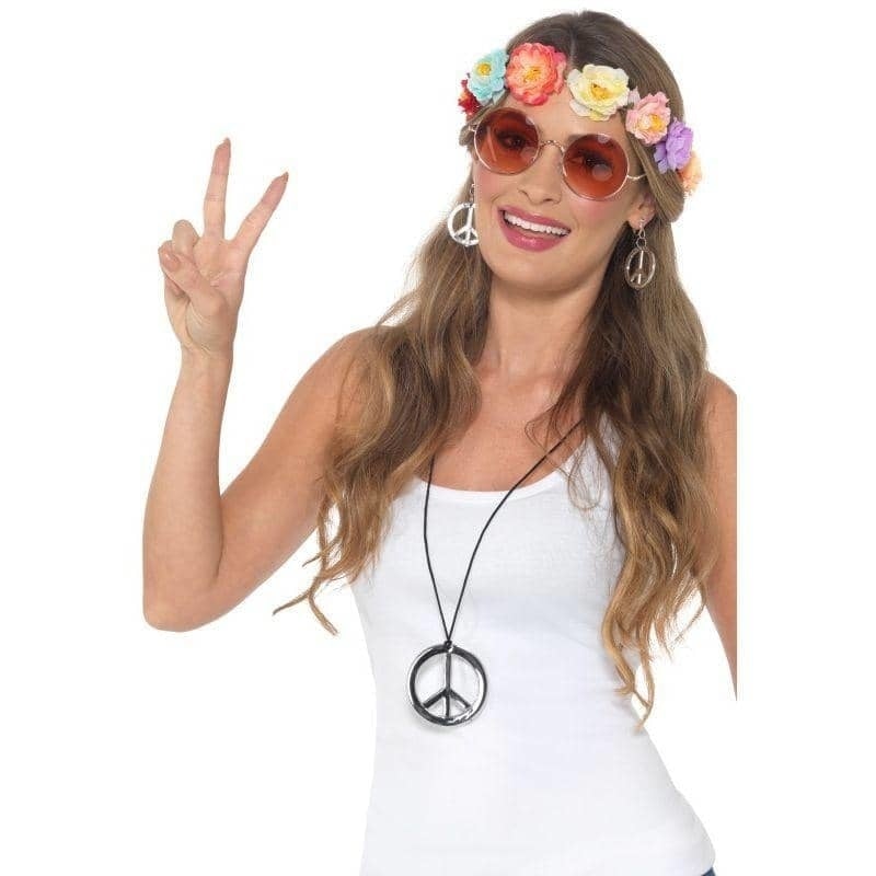 Hippie Festival Kit Adult Flower Headband Glasses Medallion and Earrings 1