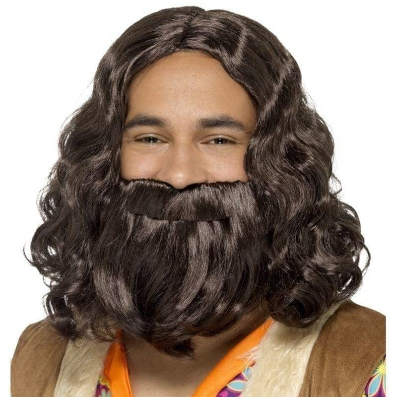 Hippie Jesus Wig & Beard Set Adult Brown_1