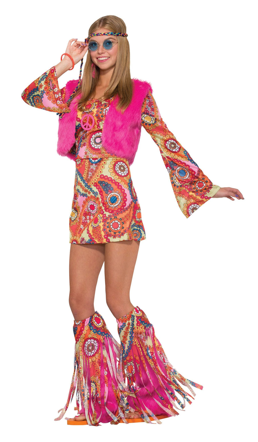Hippy Fur Rever Groovy Adult Costume UK Size 10-14_1