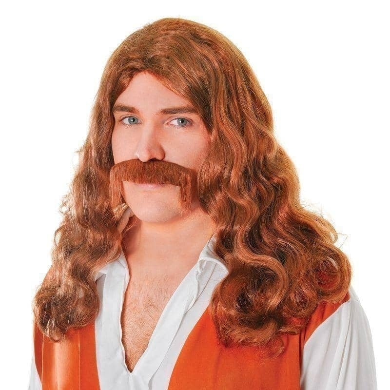 Hippy Man Wig + Tash Set Brown Hair_1