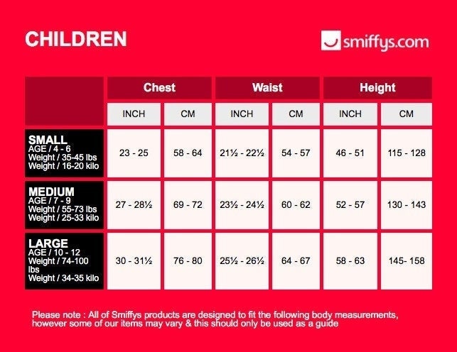 Size Chart Hooded Cape Kids Red