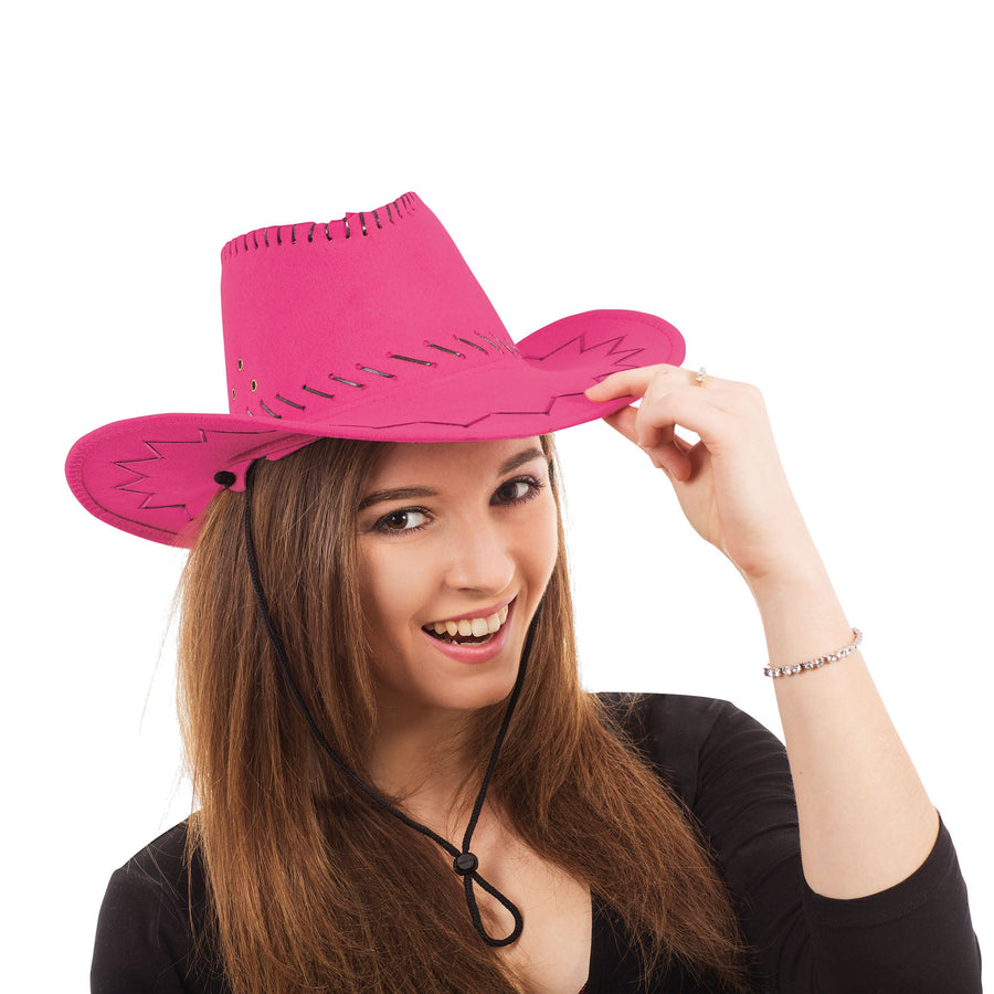 Hot Pink Leather Stitched Cowboy Hat_1
