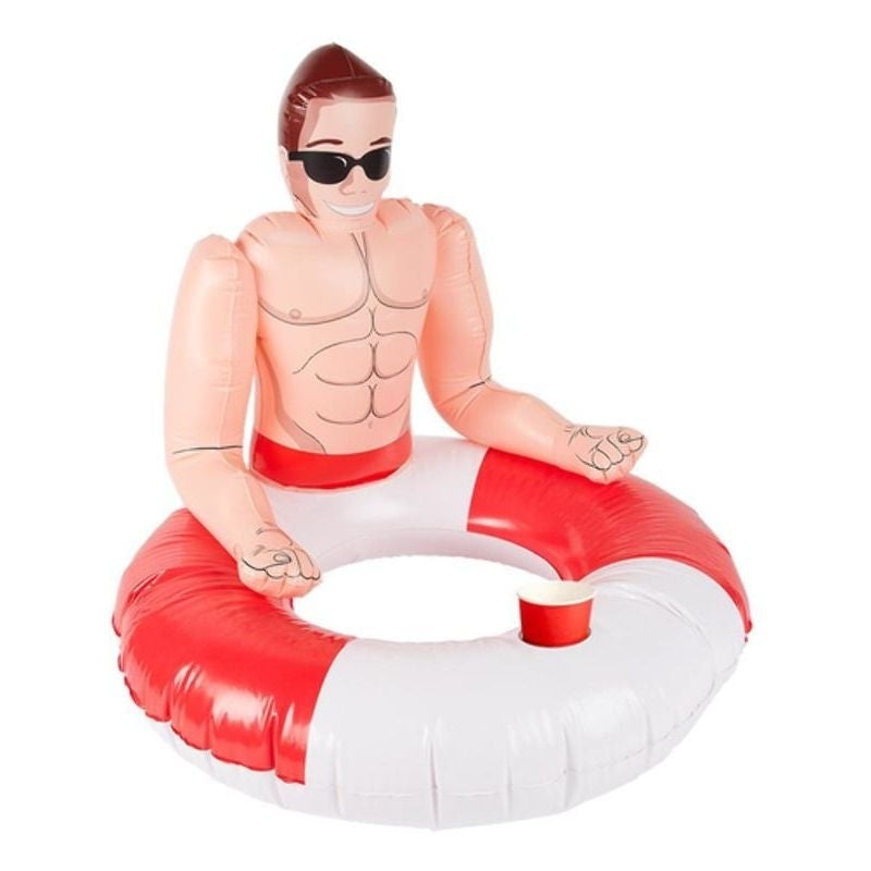 Inflatable Lifeguard Hunk Swim Ring Red White 88cm_1
