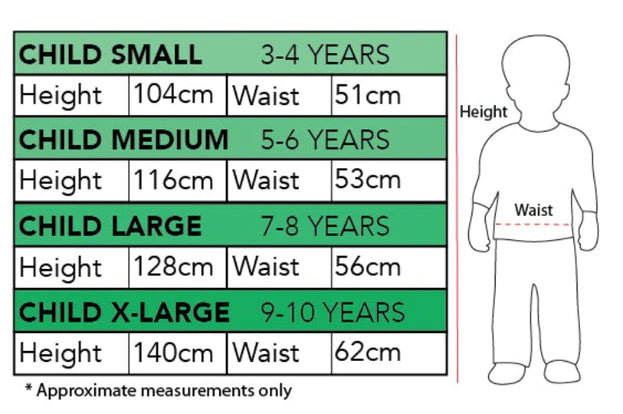 Size Chart Iron Man Child Printed Costume