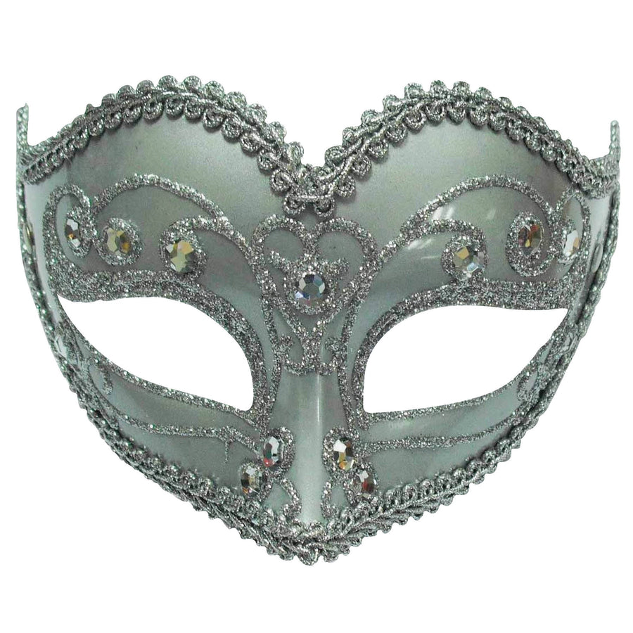 Jewelled Party Mask Silver Glitter Swirls_1