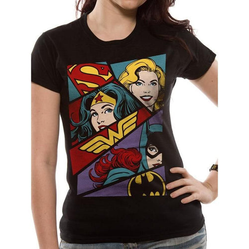 Justice League Heroine Pop Art Fitted T-Shirt DC Adult_1