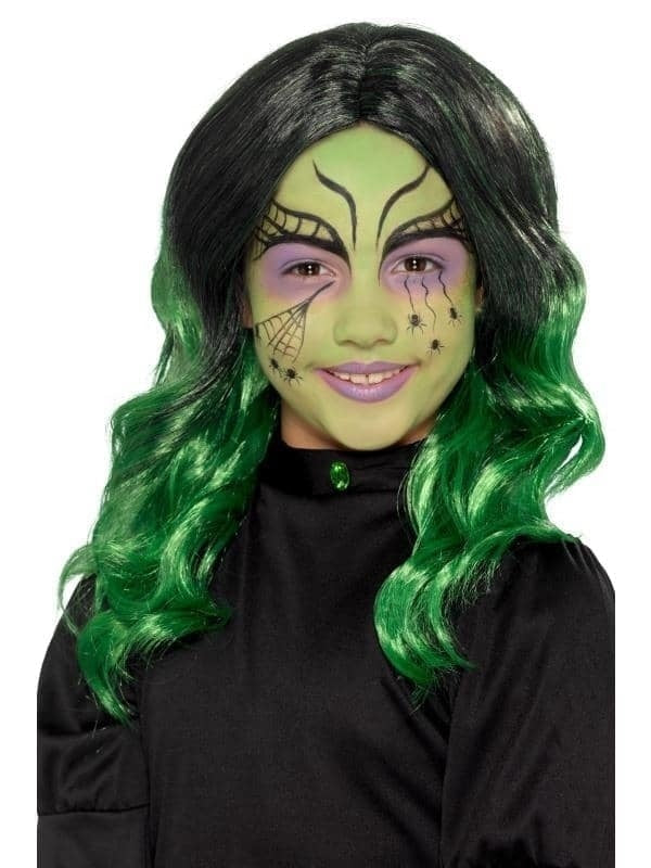Kids Witch Wig Child Black Green_1