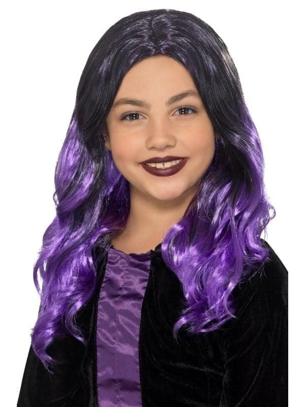 Kids Witch Wig Child Black Purple_1
