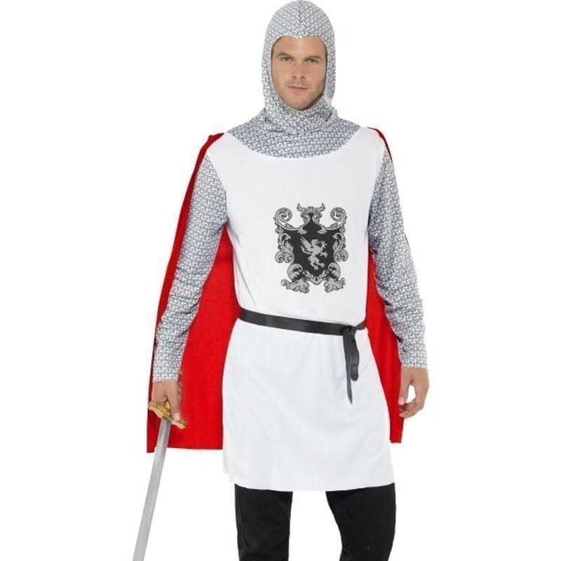 Knight Costume Adult White With Cape Belt Hood_4