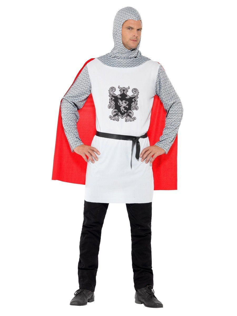 Knight Costume Adult White With Cape Belt Hood_1
