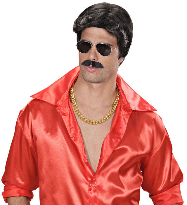 Black Playboy Dream Hair Wig & Moustache In Color Box