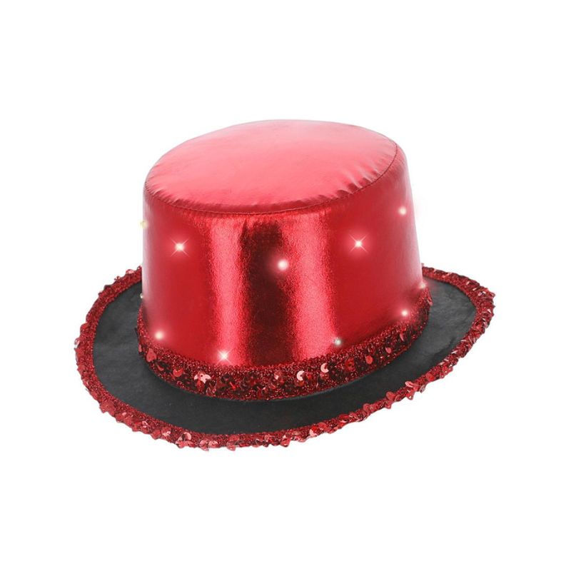 LED Light Up Metallic Top Hat Red Adult_1
