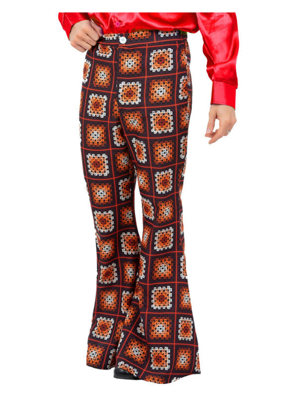 Mens 60s Vintage Crochet Print Flared Trousers_1