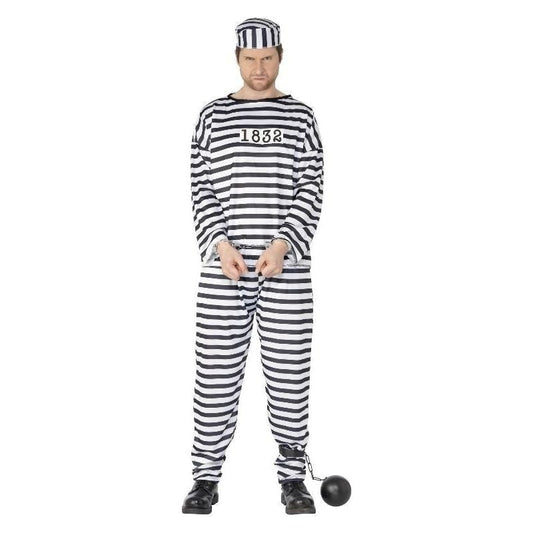 Mens Convict Costume Black White 2