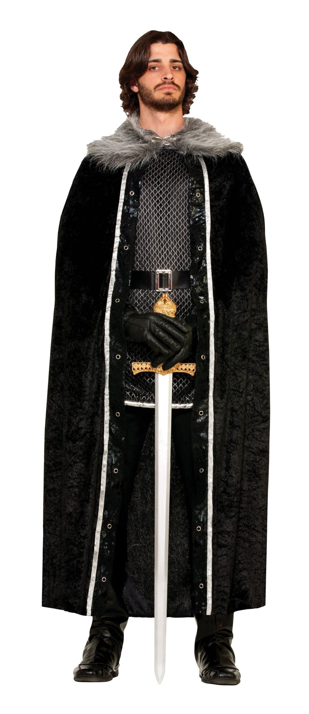 Mens Faux Fur Trimmed Cape Black Male Adult Costume Halloween_1