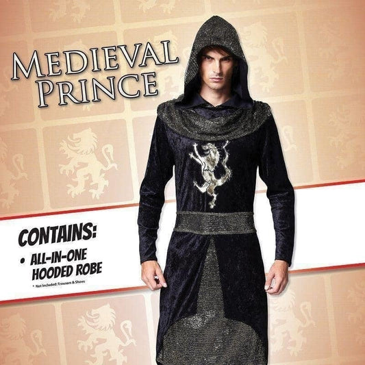Mens Medieval Prince Hooded Robe Adult Costume Male 2