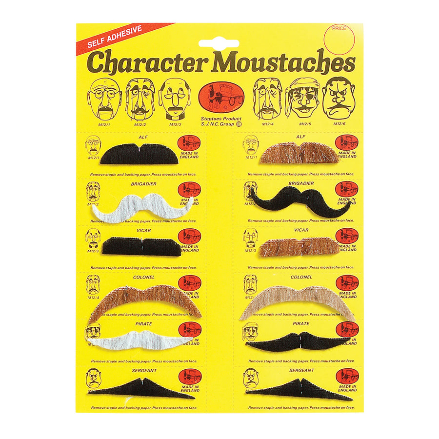 Mens Moustaches 5 Colours 6 Assorted and Beards Male 12 On Card Halloween Costume_1