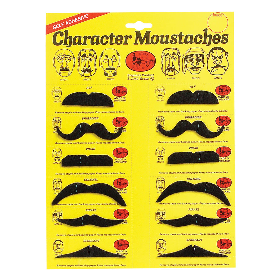 Mens Moustaches Black 6 Assorted Cd 12 and Beards Male On Card Halloween Costume_1