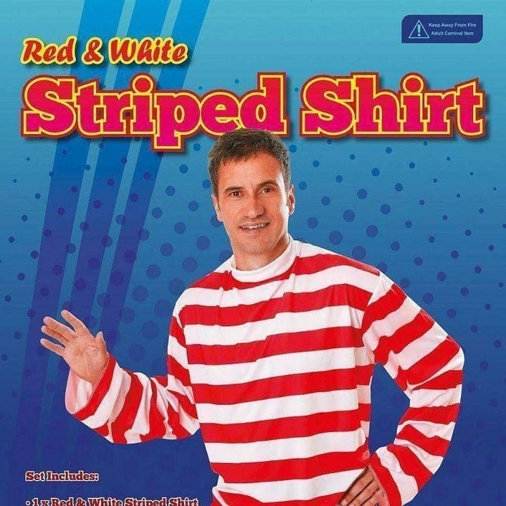 Size Chart Mens Striped Shirt Red White Adult Costume Male Halloween