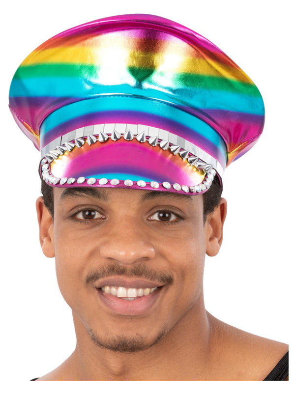Metallic Studded Rainbow Captains Hat_1