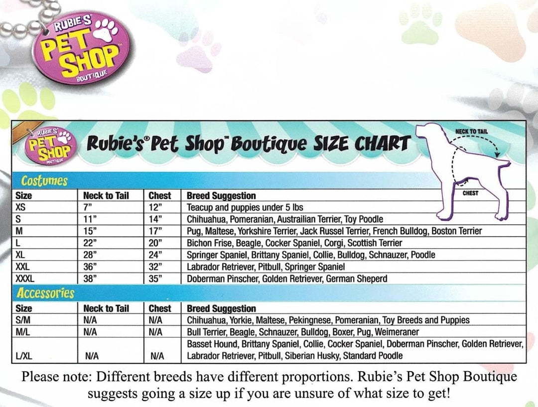 Size Chart Minion Bob Arms Pet Costume