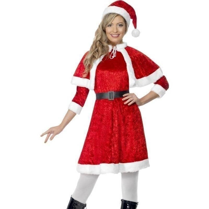 Miss Santa Costume Red Dress Cape Hat Belt_1