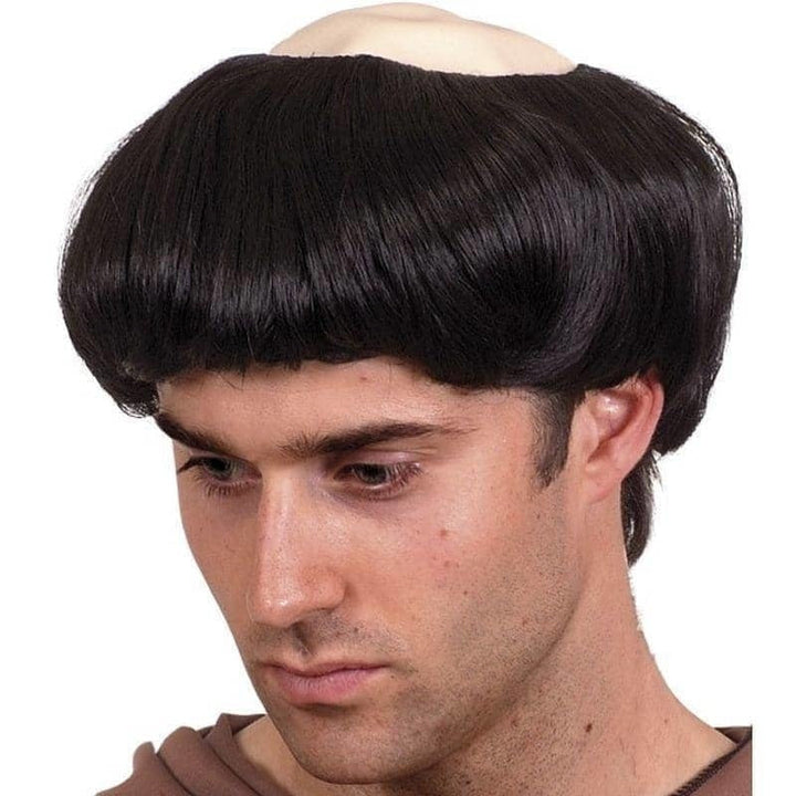 Monks Wig Adult Black Rubber Top Costume Accessory_1