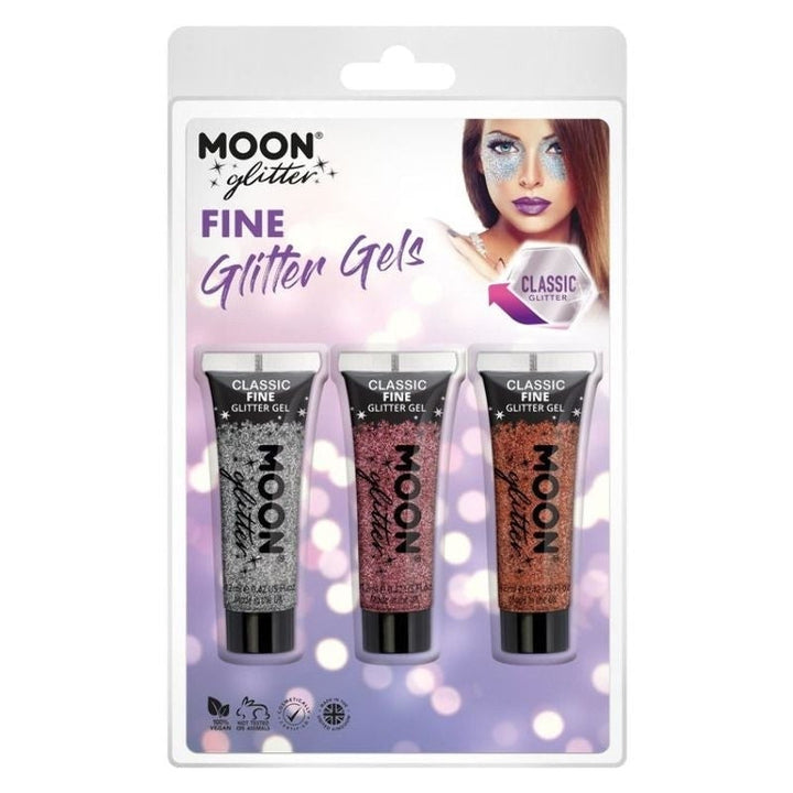 Size Chart Moon Glitter Classic Fine Gel Clamshell, 12ml. 3 Colour Set Costume Make Up